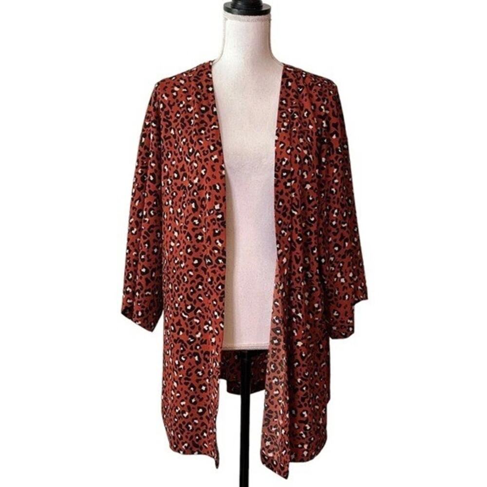 Evri Womens 3X Orange Animal Print Kimono Cardigan 3/4 Sleeve Open Front